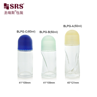 BLPG 50ml 60ml Unique Shape Empty Glass Roll On Bottle For Body Deodorant Gel Antiperspirant Packaging