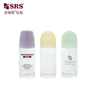 BLPG-C 60ml Wholesale Beauty Clear Glass Roll On Deodotant Packaging Bottle With Plastic Dome Cap