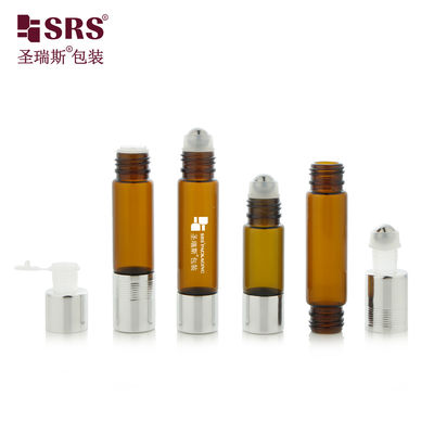 SGP1 Luxury Double-ended Brown Color Glass Bottle With Plug and Roller Steel Ball Leak Proof Wholesale