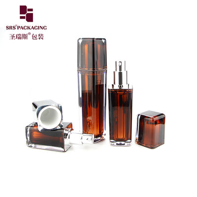 L054 Shengruisi 30ml 50ml luxury Square Shape metalized Plastic lotion pump Bottle for cosmetic
