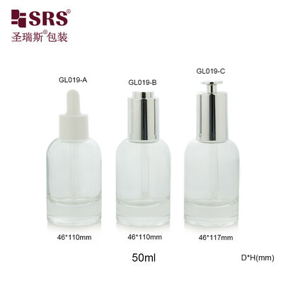 GL019 50ml Round Shoulder Thick Bottom Molded Glass Bottle With Different Dropper Lid For Skincare Serum