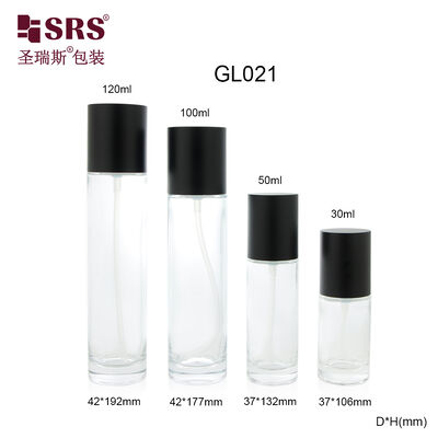 GL021 30ml 50ml 100ml 120ml Clear Mold Glass Lotion Pump Bottle With Black Cap Customized