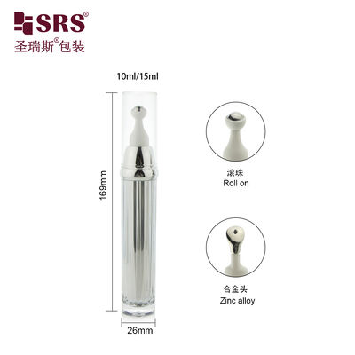 AY009 10ml 15ml Customized Shiny Silver Metalic Acrylic Airless Roll On Bottle For Eye Cream No Leakage