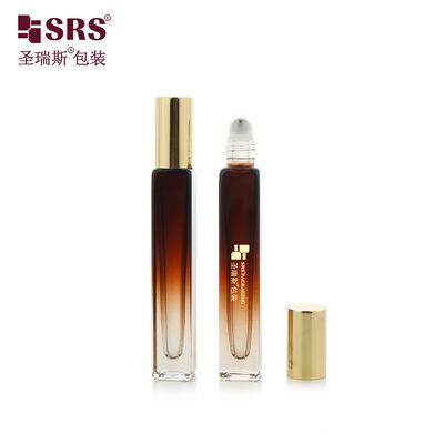 GB2 Square Shape Luxury Empty Thick Wall Glass Roller Steel Ball Bottle For Perfume Oil