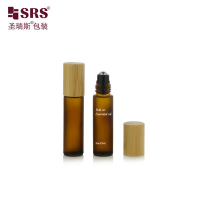 BLPM 10ML Real Bamboo Cap Brown Glass Roll On Essential Oil Bottles