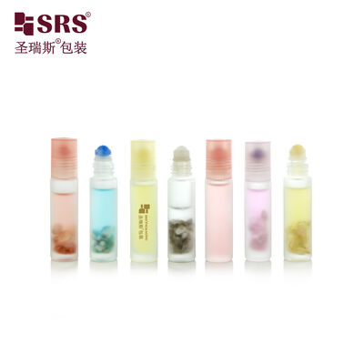 10ml Molded Glass Roll‑on Bottle Empty Essential Oil Roller Bottle Fitted With Gemstone Chips Cosmetic OEM Custom Logo