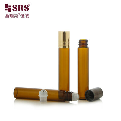 8ml/10ml/15ml Amber Tubular Glass Roll‑On Bottle Empty Cosmetic Roller Vial for Essential Oil Perfume