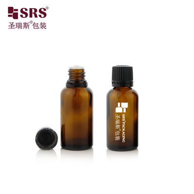 UV Protection Amber Green Glass Essential Oil Bottle Tamper Evident Screw Cap Custom Logo Cosmetic Packing