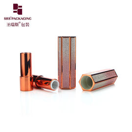 hexagon shape empty unique design bling shiny lipstick tube low moq